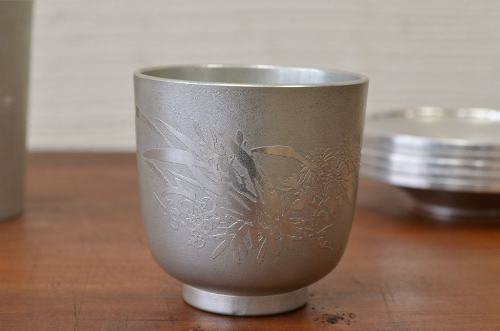 アンティーク家具　○大正昭和初期　錦製品3点セット　高山錫器　茶托