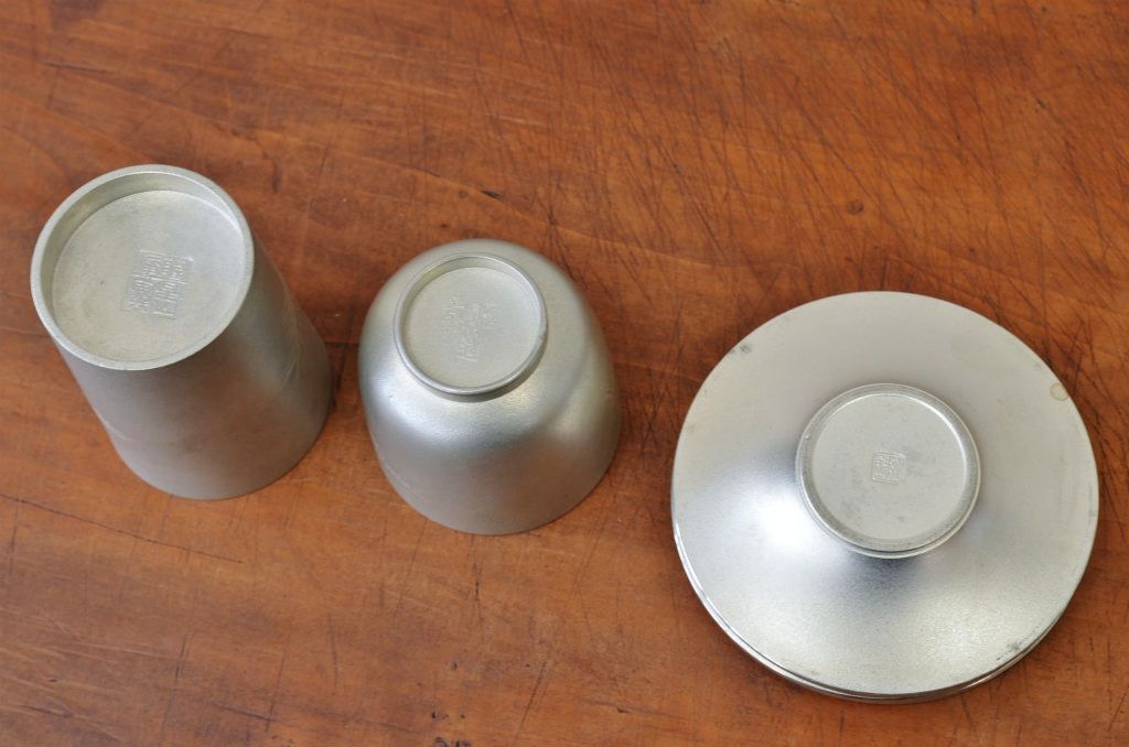 アンティーク家具　○大正昭和初期　錦製品3点セット　高山錫器　茶托