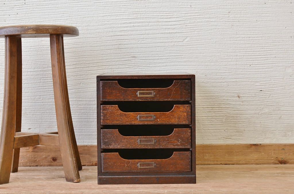 アンティーク家具　古いナラ材のアンティーク小引き出し(書類ケース)