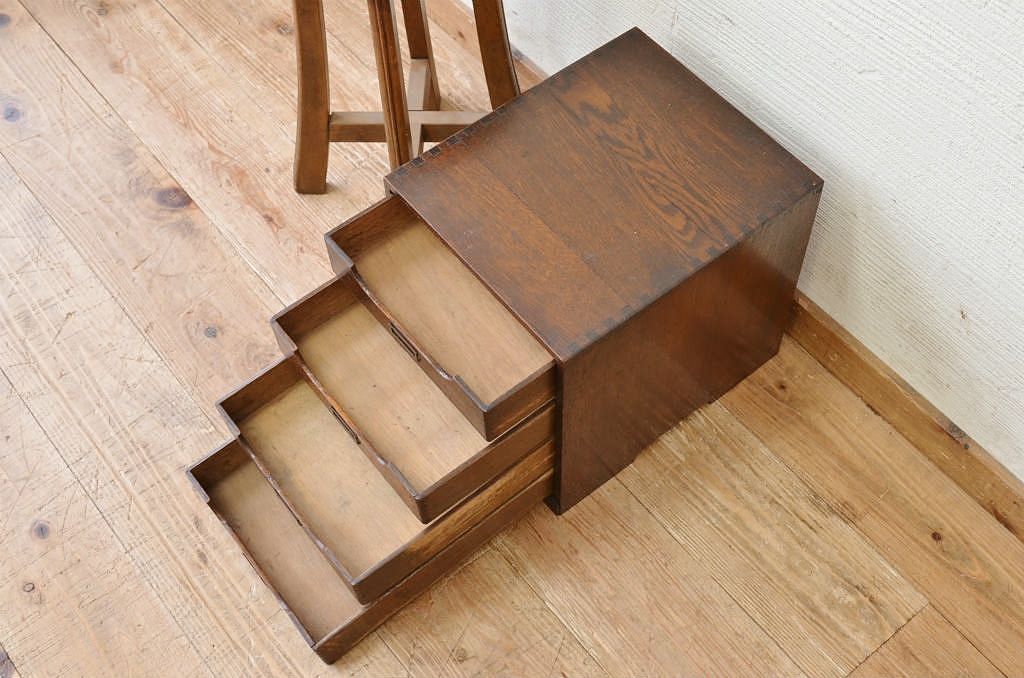 アンティーク家具　古いナラ材のアンティーク小引き出し(書類ケース)