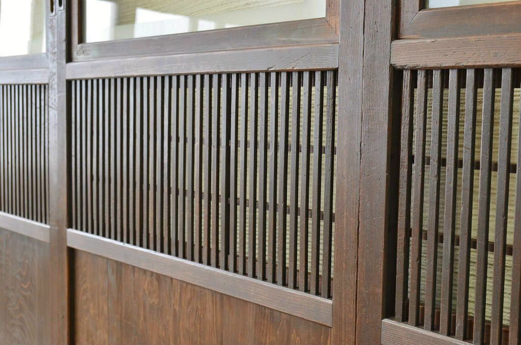 古民具　骨董　ガラス格子戸裏障子付き4枚セット