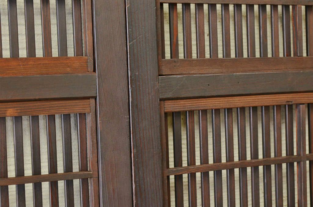 古民具　骨董　ガラス格子戸裏障子付き4枚セット