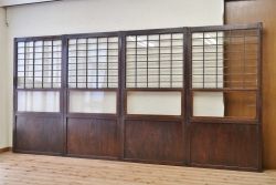 古民具　骨董　ガラス格子戸4枚セット(帯戸、障子戸、ガラス帯戸)