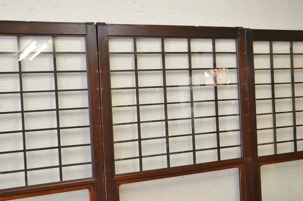 古民具　骨董　ガラス格子戸4枚セット(帯戸、障子戸、ガラス帯戸)