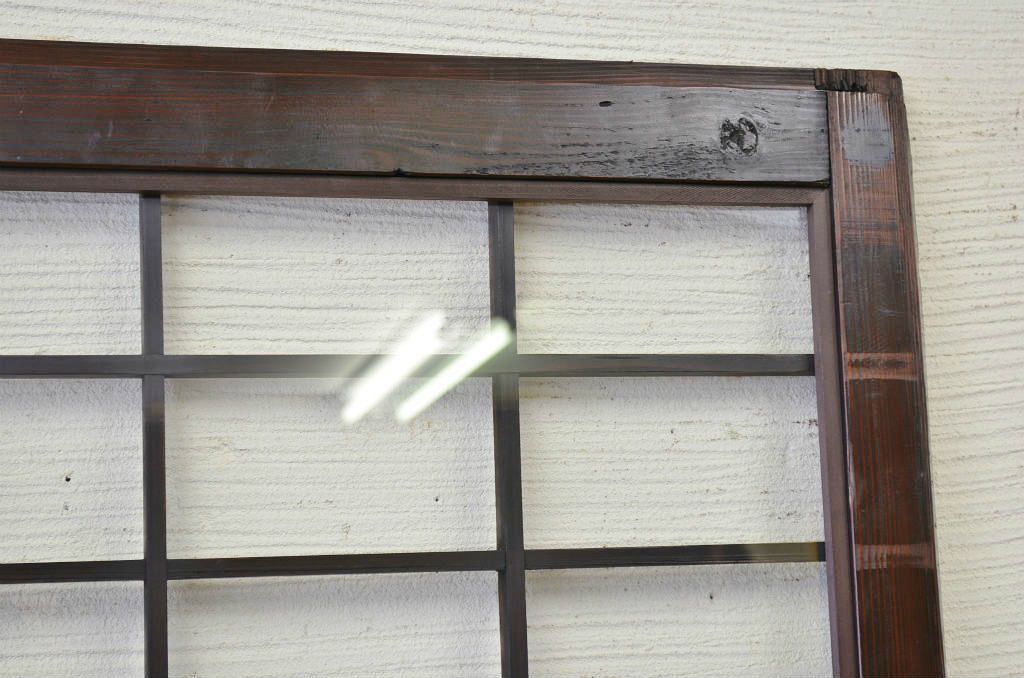 ★古民具　骨董　ガラス格子戸1枚(帯戸、障子戸、ガラス帯戸)
