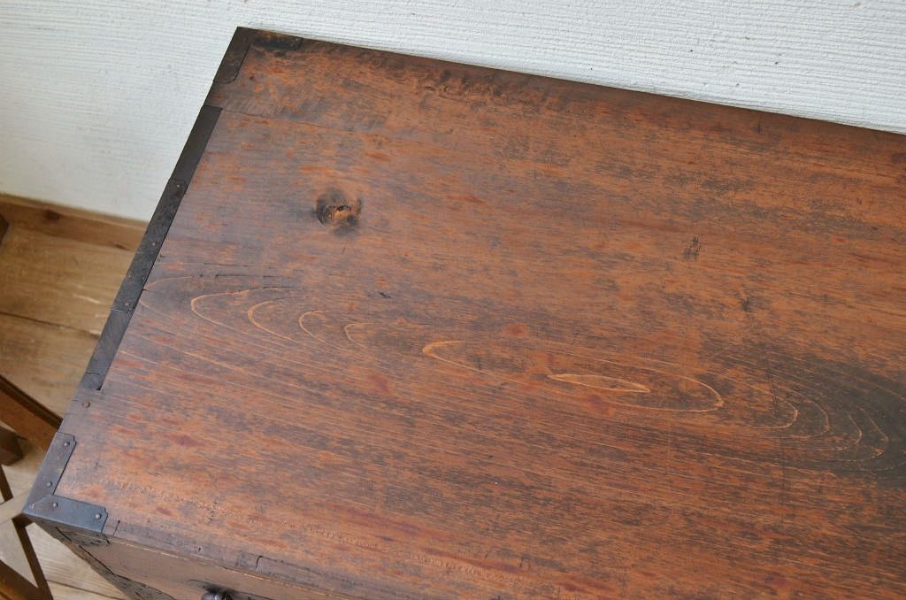 アンティーク家具　☆古民具　骨董　金具の立派な二段重ね時代箪笥