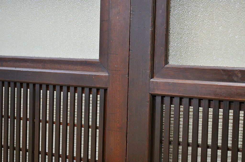 古民具　骨董　腰板欅の味わい深い格子戸4枚セット