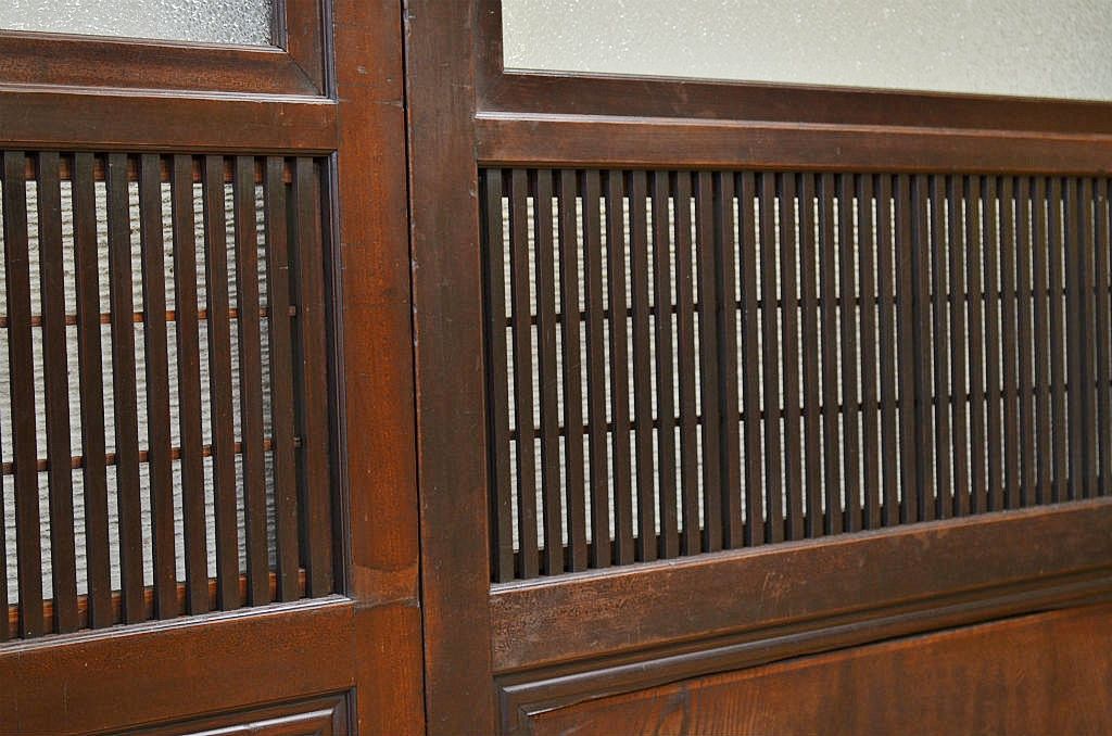 古民具　骨董　腰板欅の味わい深い格子戸4枚セット