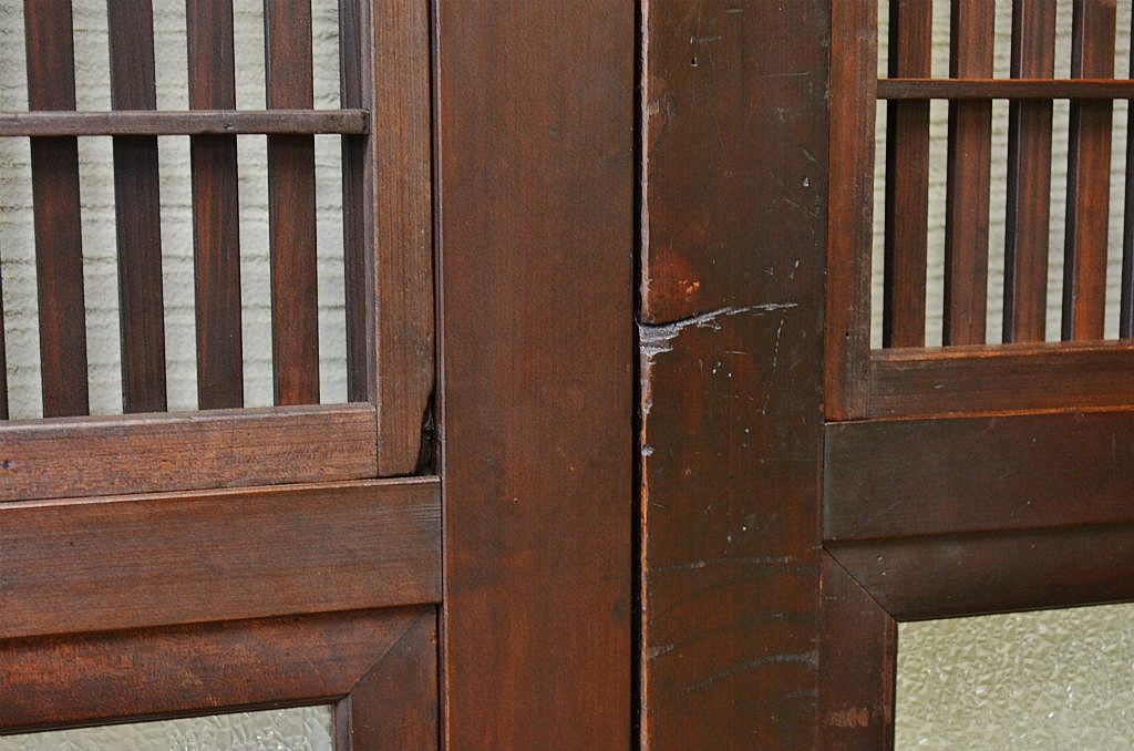 古民具　骨董　腰板欅の味わい深い格子戸4枚セット