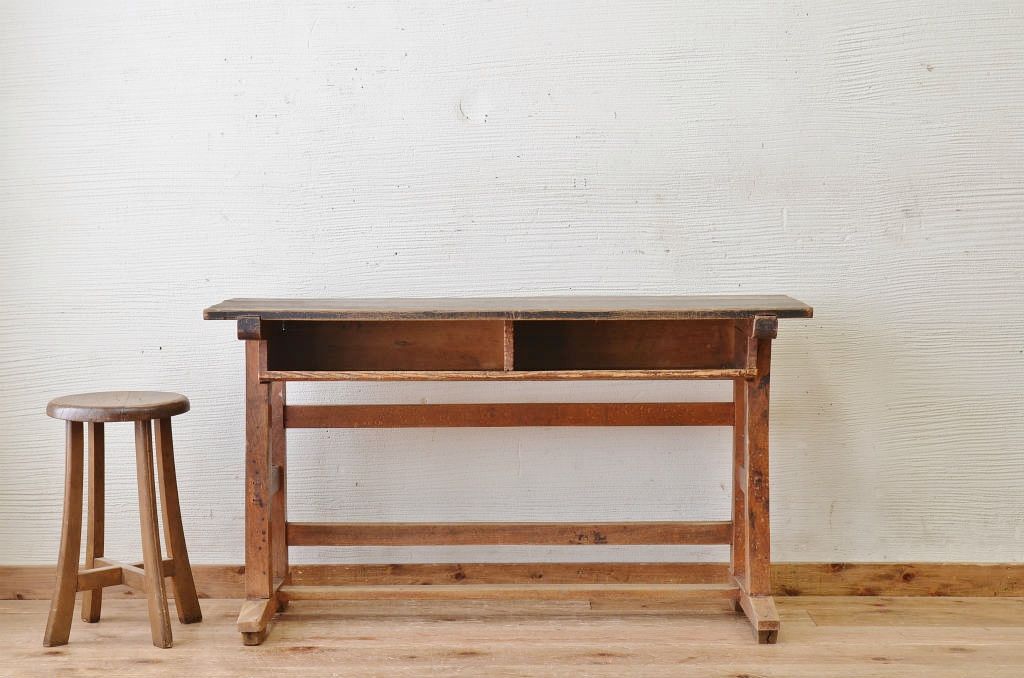 アンティーク家具　ジャンク品!古い木味のアンティーク作業台(テーブル、机)3
