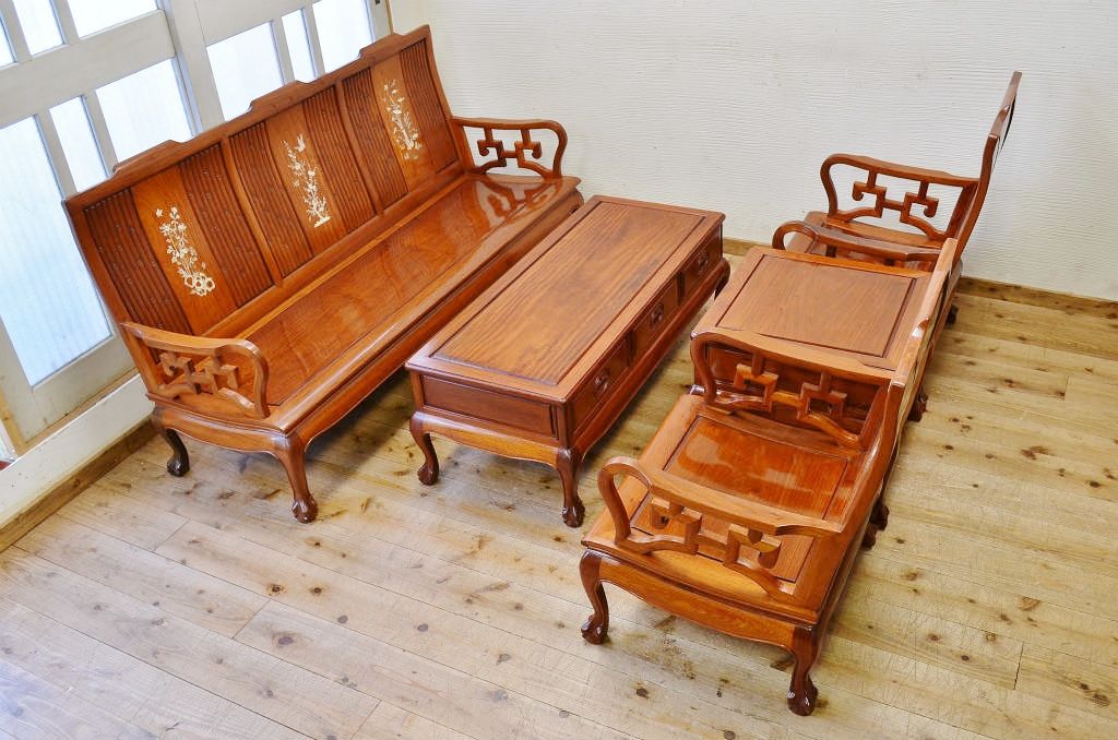 中古　唐木造りの高級螺鈿象嵌イス(椅子)2