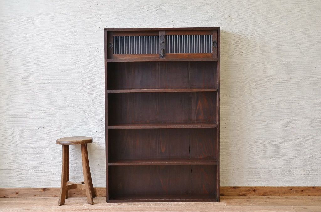 アンティーク家具　希少!珍しいデザインのモールガラス本棚(飾り棚)