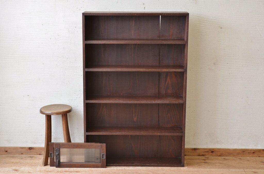 アンティーク家具　希少!珍しいデザインのモールガラス本棚(飾り棚)