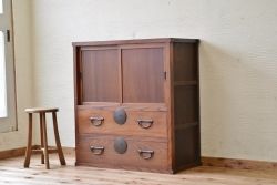 アンティーク家具　古民具　骨董　前面欅!両面引き出し収納棚