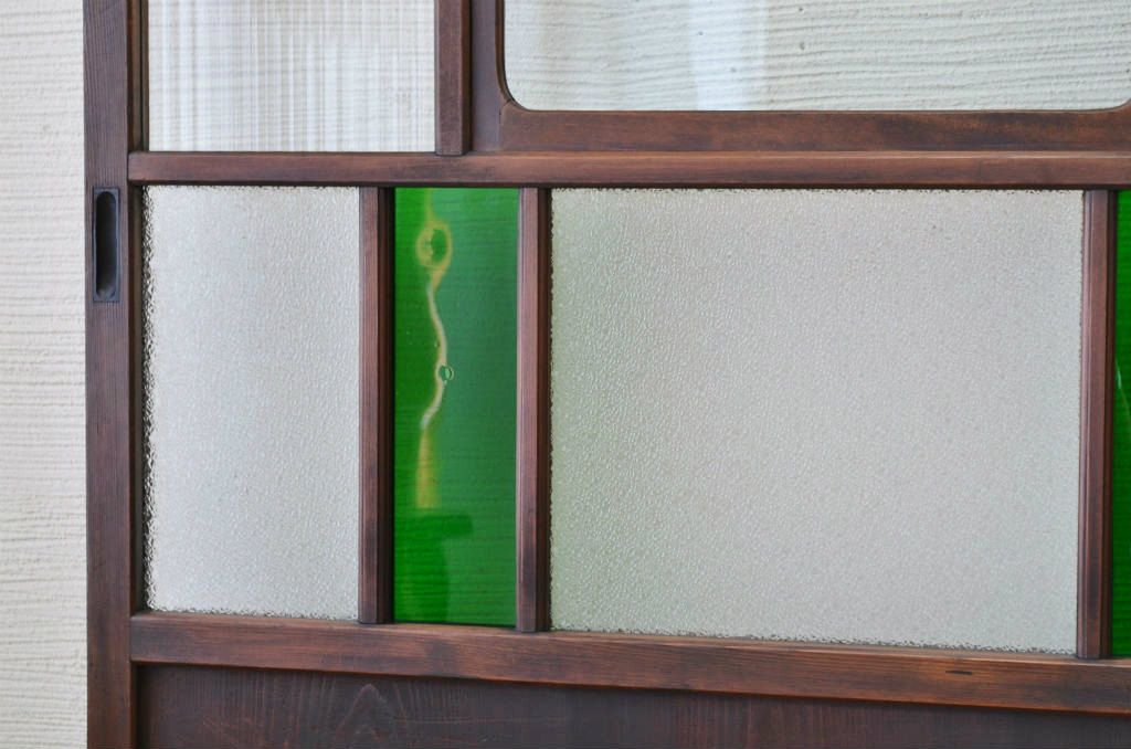 極上!色ガラス入り透かし彫り引き戸2枚セット(ガラス戸)