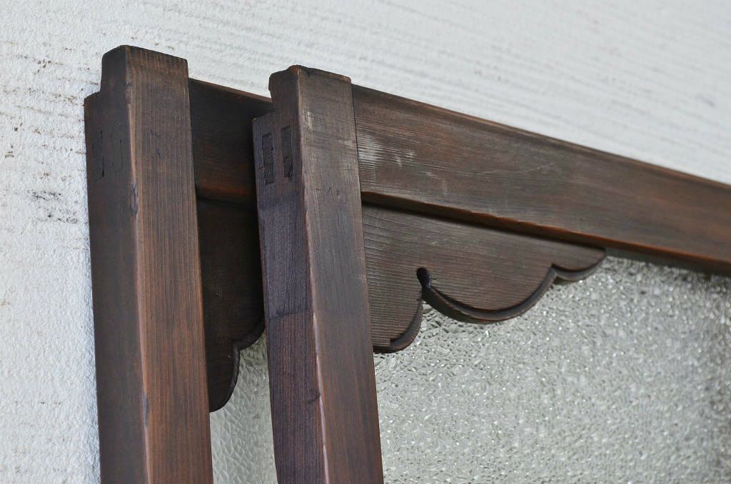 極上!色ガラス入り透かし彫り引き戸2枚セット(ガラス戸)