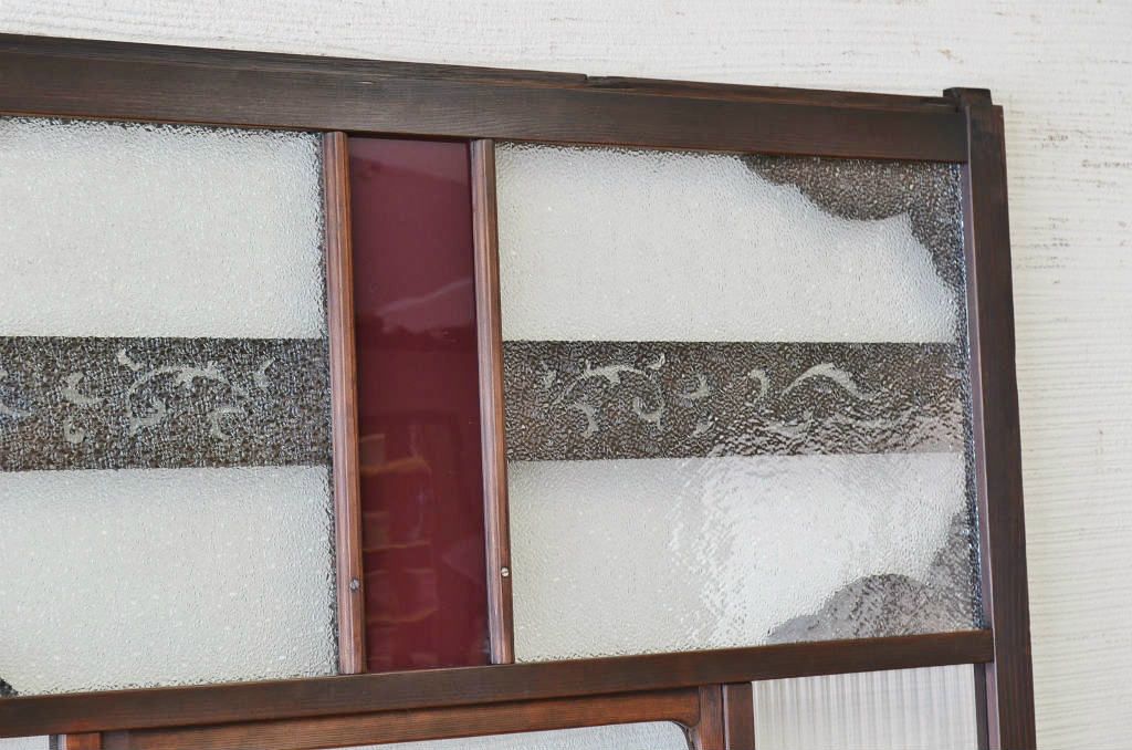 極上!色ガラス入り透かし彫り引き戸2枚セット(ガラス戸)