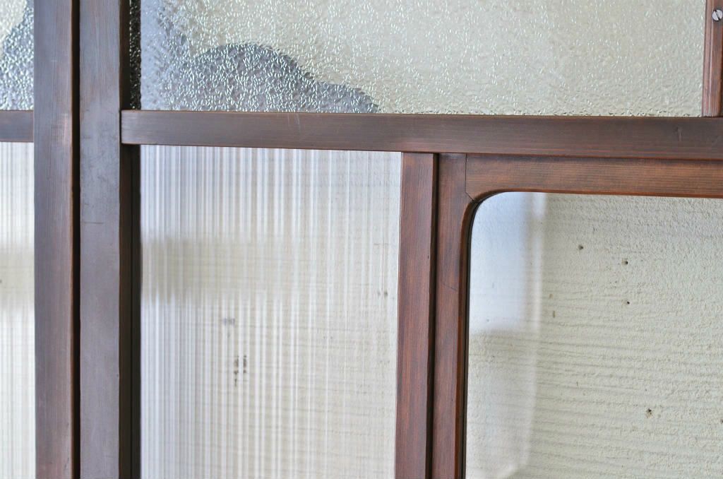 極上!色ガラス入り透かし彫り引き戸2枚セット(ガラス戸)