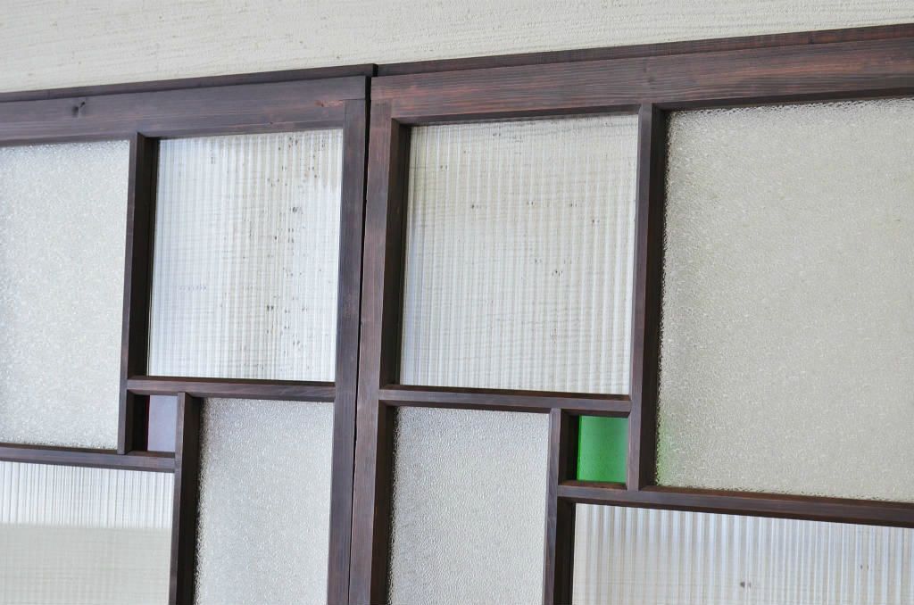 古民具　骨董　大正ロマン　色ガラス引き戸4枚セット(ガラス戸)