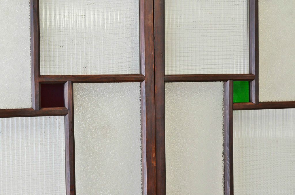 古民具　骨董　大正ロマン　色ガラス引き戸4枚セット(ガラス戸)