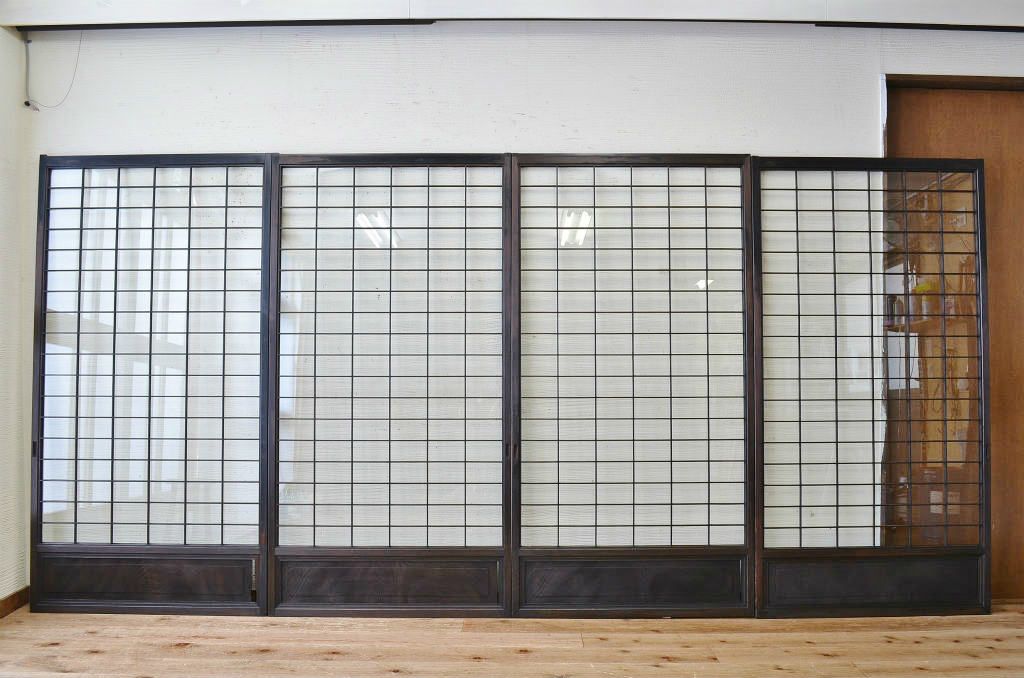 古民具　骨董　ガラス格子戸4枚セット(ガラス戸)