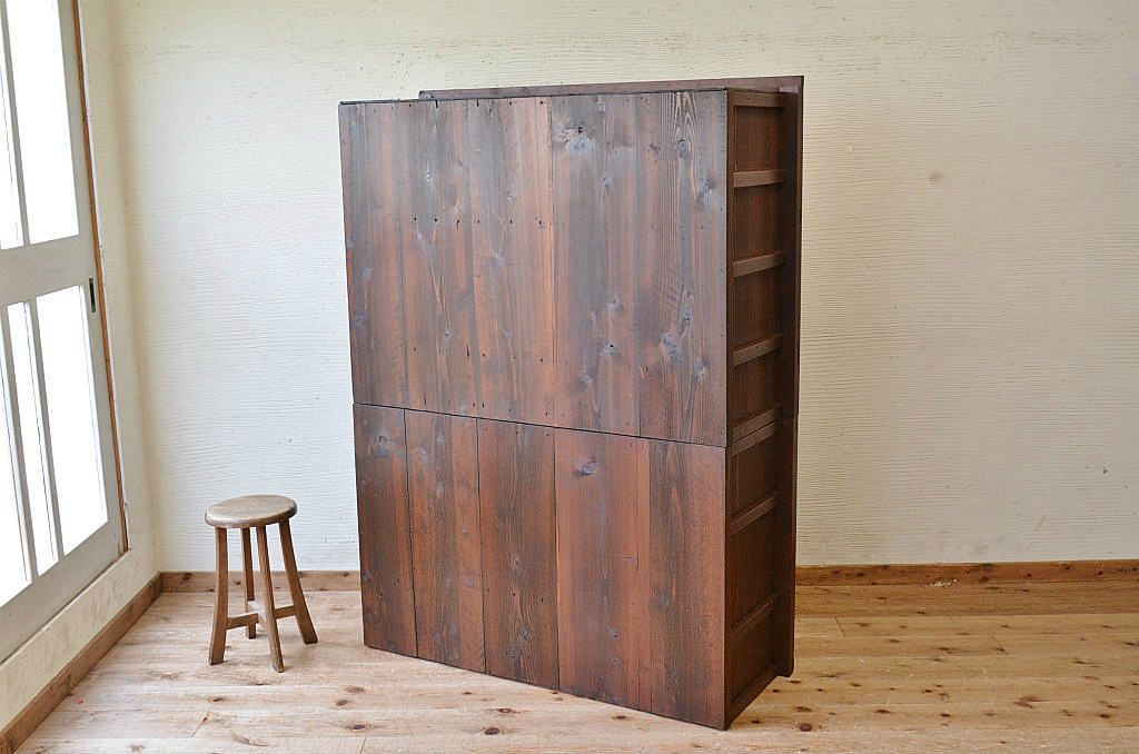 アンティーク家具　古民具　骨董　極上結霜ガラス二段重ね水屋箪笥(食器棚)