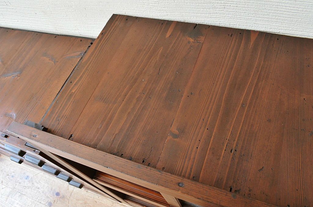 アンティーク家具　古民具　骨董　極上結霜ガラス二段重ね水屋箪笥(食器棚)