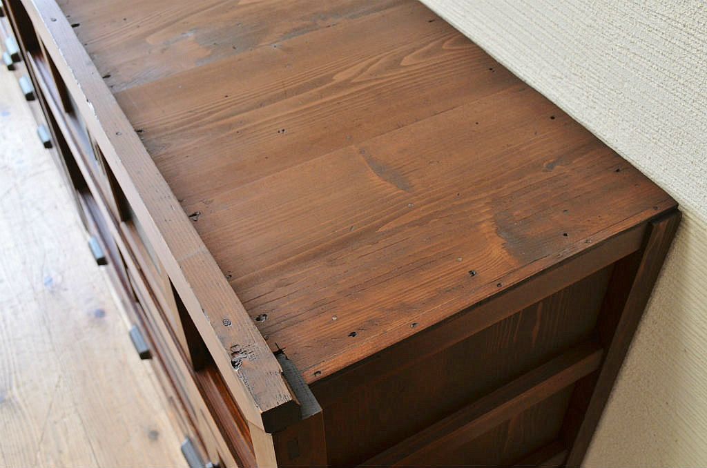 アンティーク家具　古民具　骨董　極上結霜ガラス二段重ね水屋箪笥(食器棚)