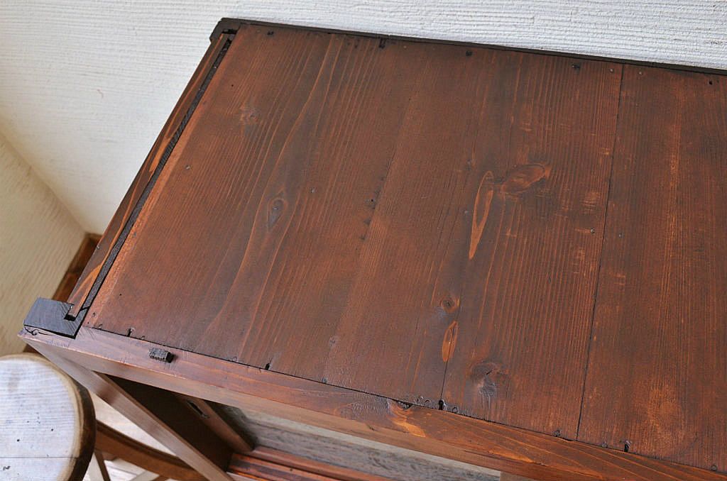 アンティーク家具　古民具　骨董　極上結霜ガラス二段重ね水屋箪笥(食器棚)