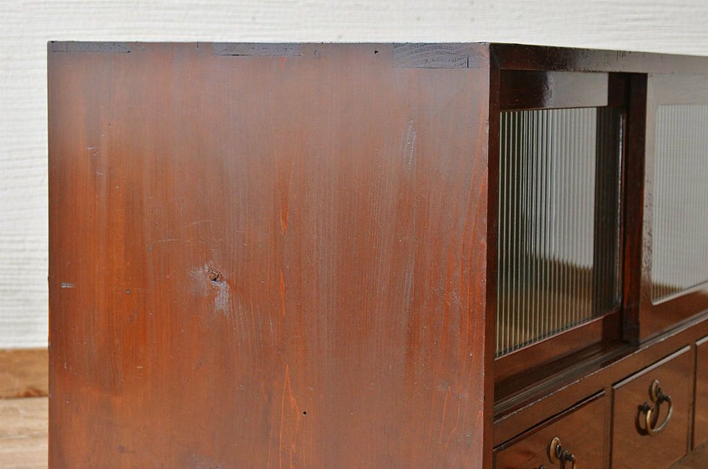 アンティーク家具　漆の綺麗なモールガラスローボード