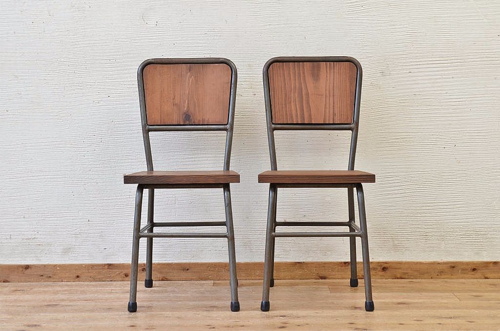アンティーク家具　古い鉄脚のシンプルな椅子(イス)2