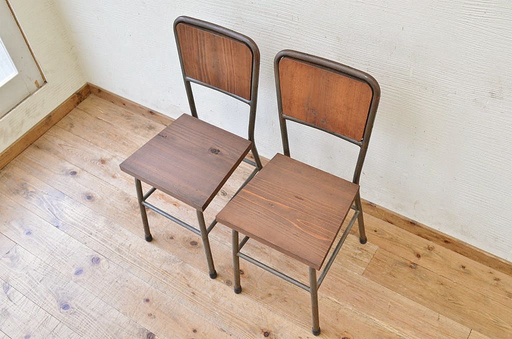 アンティーク家具　古い鉄脚のシンプルな椅子(イス)4
