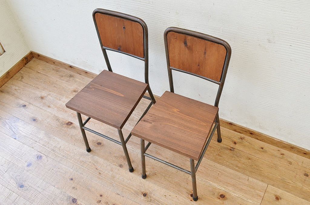 アンティーク家具　古い鉄脚のシンプルな椅子(イス)5