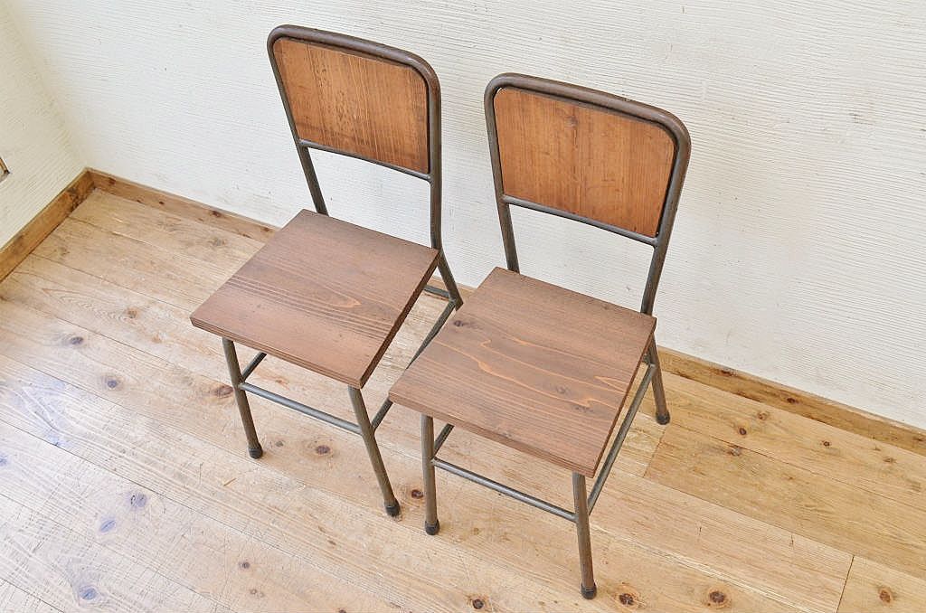 アンティーク家具　古い鉄脚のシンプルな椅子(イス)6