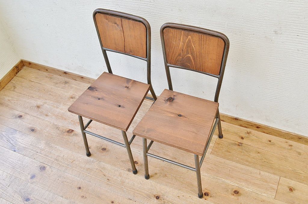 アンティーク家具　古い鉄脚のシンプルな椅子(イス)7