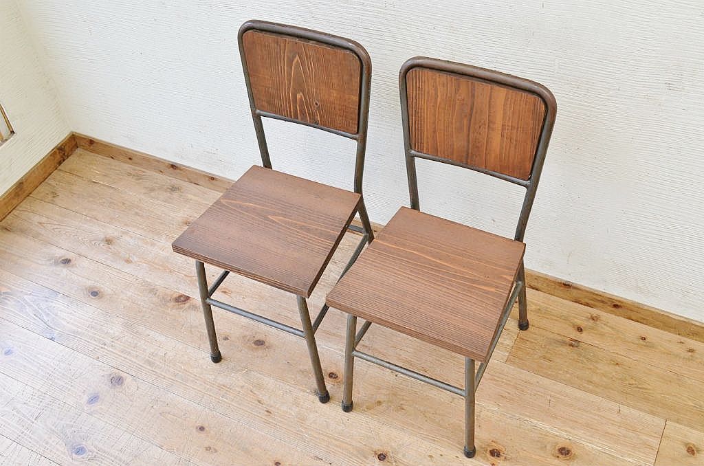 アンティーク家具　古い鉄脚のシンプルな椅子(イス)8
