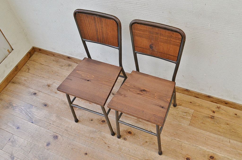 アンティーク家具　古い鉄脚のシンプルな椅子(イス)9