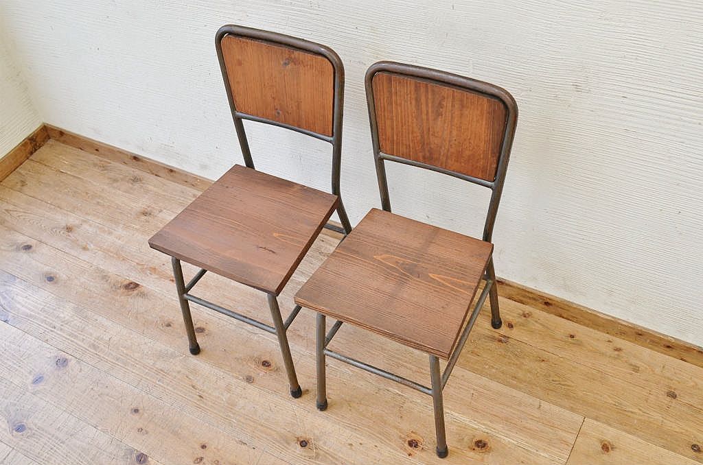 アンティーク家具　古い鉄脚のシンプルな椅子(イス)11