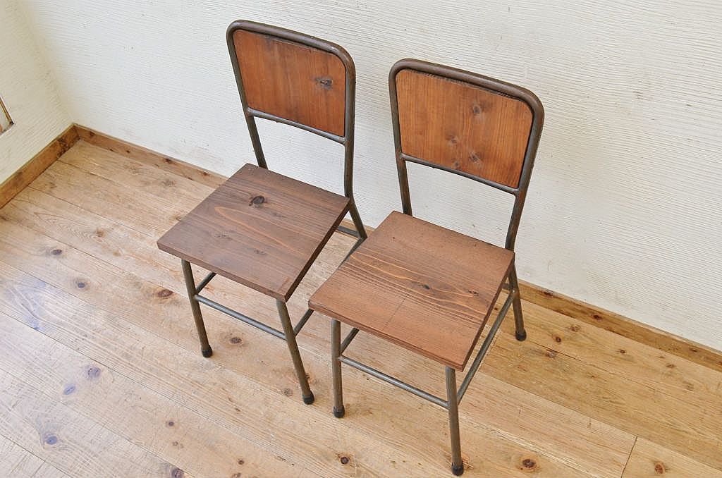 アンティーク家具　古い鉄脚のシンプルな椅子(イス)12