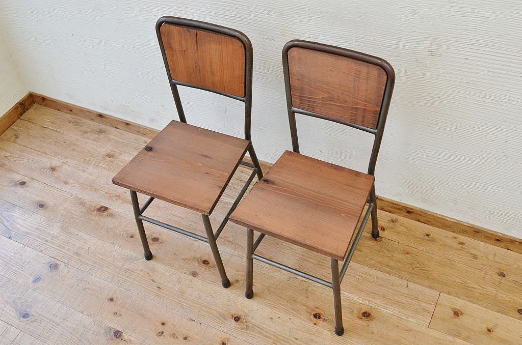 アンティーク家具　古い鉄脚のシンプルな椅子(イス)13