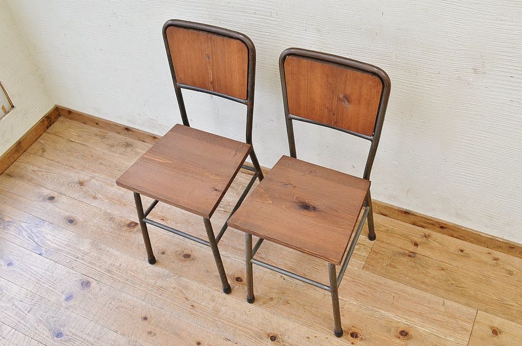 アンティーク家具　古い鉄脚のシンプルな椅子(イス)14