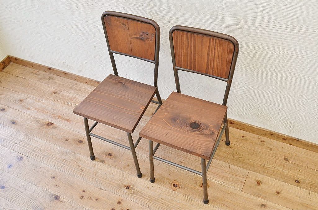 アンティーク家具　古い鉄脚のシンプルな椅子(イス)15