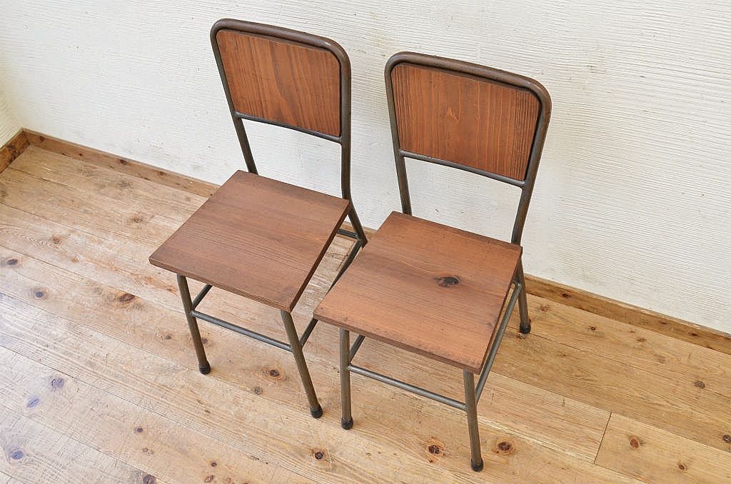 アンティーク家具　古い鉄脚のシンプルな椅子(イス)16