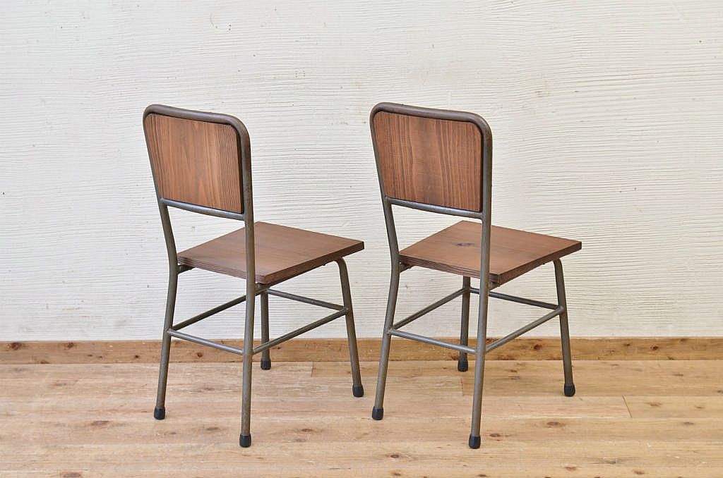 アンティーク家具　古い鉄脚のシンプルな椅子(イス)16