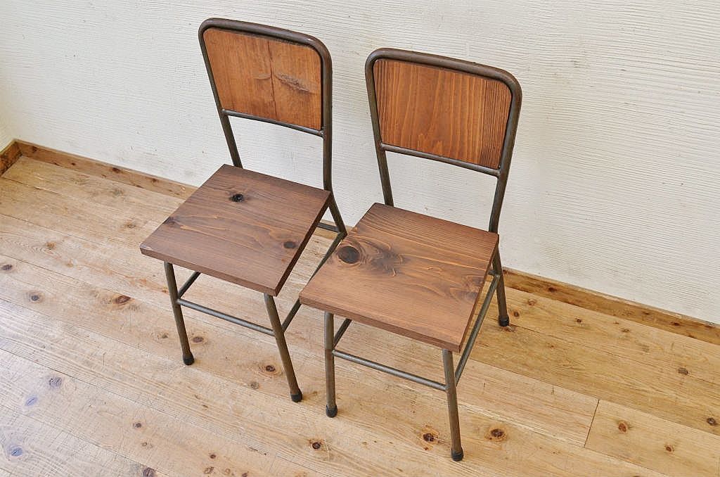 アンティーク家具　古い鉄脚のシンプルな椅子(イス)18