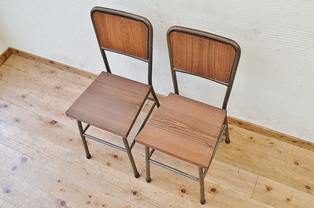アンティーク家具　古い鉄脚のシンプルな椅子(イス)19