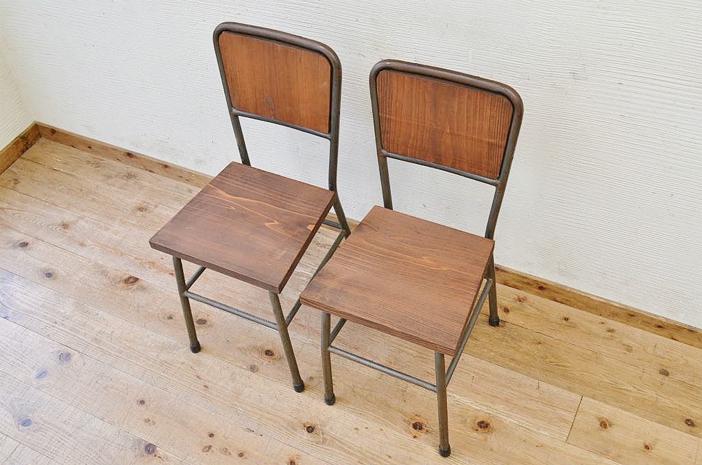 アンティーク家具　古い鉄脚のシンプルな椅子(イス)20