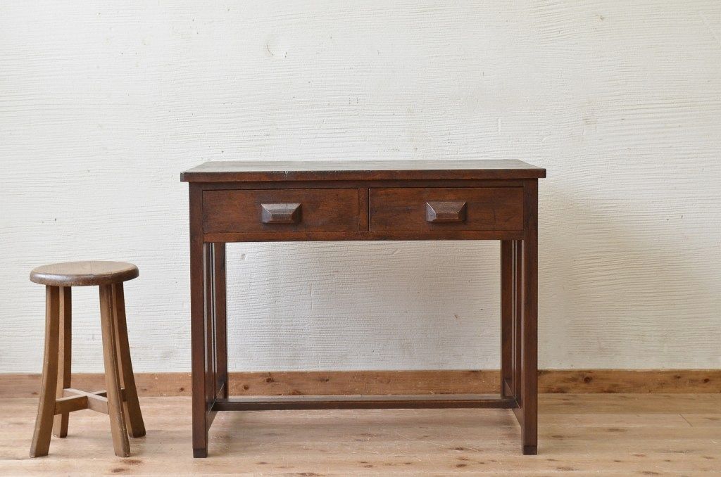アンティーク家具　古い木のシンプルなアンティーク平机(テーブル)
