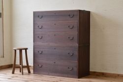 アンティーク家具　☆古い桐材の二段重ね箪笥(桐箪笥、桐たんす)