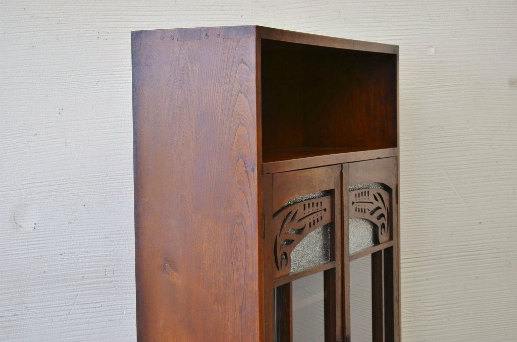 アンティーク家具　タモ材の上質な色ガラス入り本箱(ブックケース)